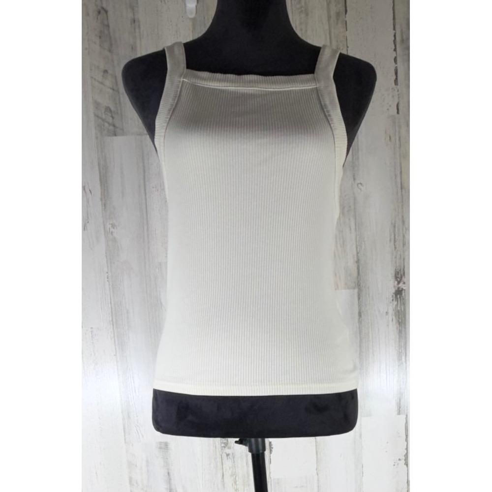 J‎ Crew Cropped Tank Top Size Small Off White Ribbed Square Neck Stretchy